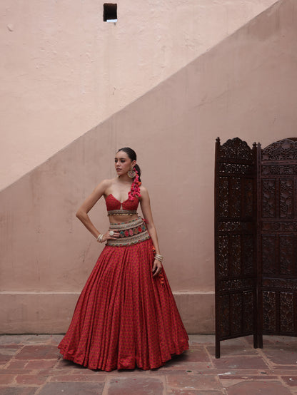 Crimson Bandhani Lehenga