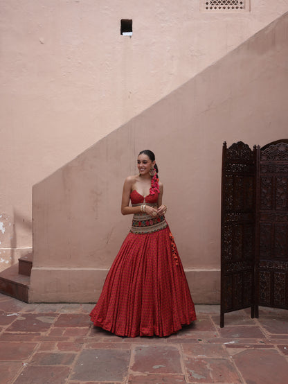 Crimson Bandhani Lehenga