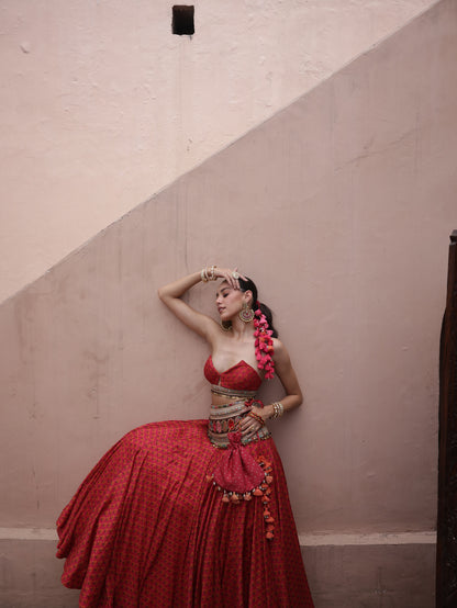 Crimson Bandhani Lehenga