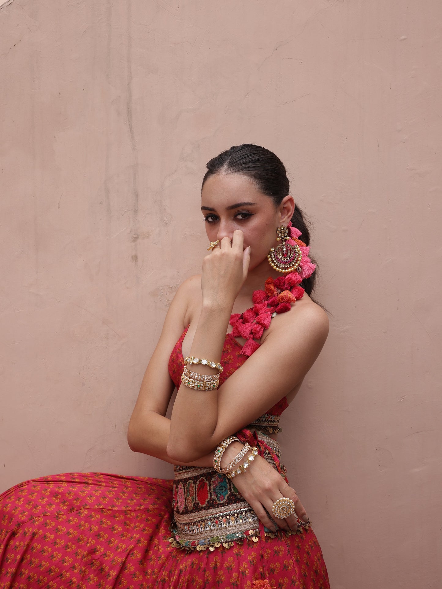 Crimson Bandhani Lehenga