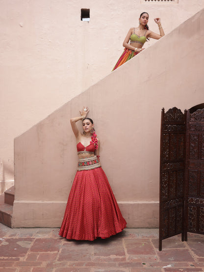 Crimson Bandhani Lehenga