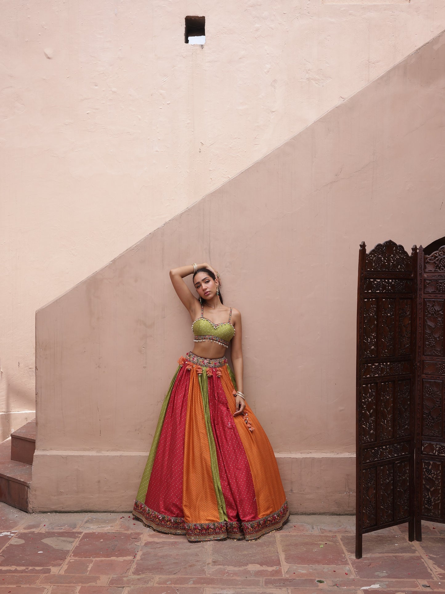 Multicolour Panelled Lehenga